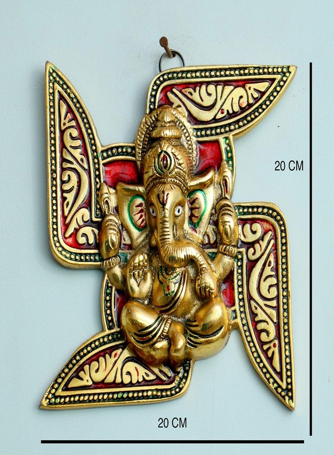 CHHARIYA CRAFTS تمثال غانيش المعدني من تشاريا كرافتس، تمثال غانيشا مورتي غانباتي، قطعة ديكور جدارية مثالية للحظ السعيد وفقًا لمبادئ فنغ شوي، هدية رائعة للمنزل والمكتب - 20 سم - Image 3